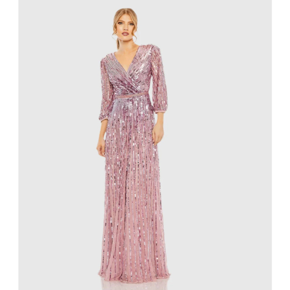 Mac Duggal Pink Sequin Long Sleeve Evening Gown - Picture 3 of 4